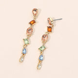 Mixed Shape Stone Cluster Link Linear Drop Earrings