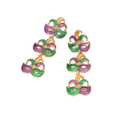 Triple Mardi Gras Jester Mask Link Drop Earrings