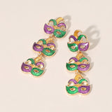 Triple Mardi Gras Jester Mask Link Drop Earrings