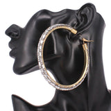 Oversized Baguette Rhinestone Embellished Hoop Earrings