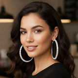 Oversized Baguette Rhinestone Embellished Hoop Earrings