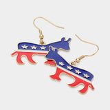 Women's Patriotic Metal Donkey Dangle Earrings 4th of July