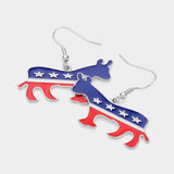 Women's Patriotic Metal Donkey Dangle Earrings 4th of July
