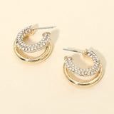 Rhinestone Embellished Split Metal Hoop Earrings