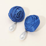 Teardrop Pearl Dangle Satin Rose Earrings