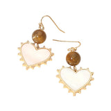 Bead Mother of Pearl Heart Charm Link Drop Earrings