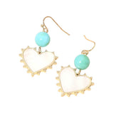 Bead Mother of Pearl Heart Charm Link Drop Earrings