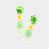 Faceted Beaded Flower Link Dangle Earrings