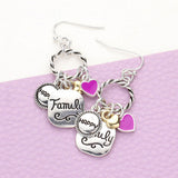 Braided Open Circle Happy Family Enamel Heart Dangle Earrings