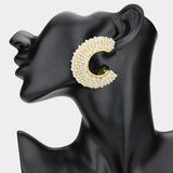 Dainty Pearl Stone Detailed Oversized Hoop Earrings