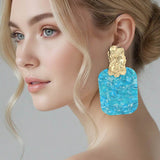 Women's Oversized Patterned Celluloid Acetate Plate Accent Door Knocker Dangle Earrings