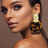 Women's Oversized Patterned Celluloid Acetate Plate Accent Door Knocker Dangle Earrings