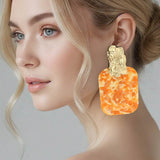Women's Oversized Patterned Celluloid Acetate Plate Accent Door Knocker Dangle Earrings