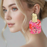 Women's Oversized Patterned Celluloid Acetate Plate Accent Door Knocker Dangle Earrings