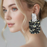 Women's Oversized Patterned Celluloid Acetate Plate Accent Door Knocker Dangle Earrings