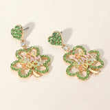YOU SHAMROCK Message Pointed Stone Paved Shamrock Dangle Earrings