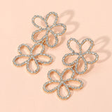 Stone Paved Open Flower Link Earrings