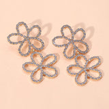 Stone Paved Open Flower Link Earrings