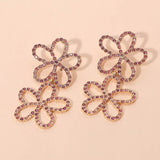 Stone Paved Open Flower Link Earrings