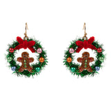 Enamel Gingerbread Christmas Wreath Dangle Earrings