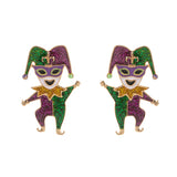 Glittered Enamel Mardi Gras Jester Earrings