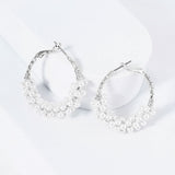 Rhodium Plated Hypoallergenic Pearl Cluster Beaded Hoop Earrings