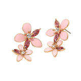 Stone Accent Enamel Double Flower Link Drop Earrings