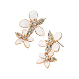 Stone Accent Enamel Double Flower Link Drop Earrings