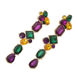 Mardi Gras Geometric Stone Cluster Link Drop Earrings