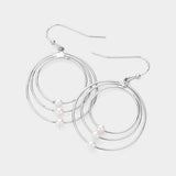 Pearl Pointed Abstract Triple Open Circle Dangle Earrings