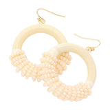 Faceted Bead Wrapped Open Wood Circle Dangle Earrings
