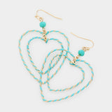 Raffia Wrapped Double Open Heart Link Dangle Earrings