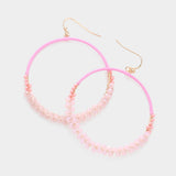 Raffia Faceted Bead Wrapped Open Metal Circle Dangle Earrings