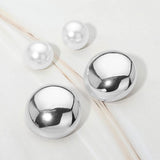 2Pairs - Polished Dome Pearl Dome Stud Earring Set