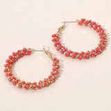 Faceted Beads Stones Wrapped Hoop Earrings