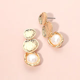 Sculpted Disc Pearl Frame Link Drop Earrings