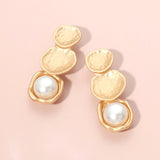 Sculpted Disc Pearl Frame Link Drop Earrings