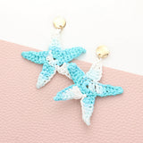 Woven Raffia Starfish Dangle Earrings