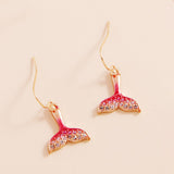 Stone Paved Colored Metal Whale Tale Dangle Earrings
