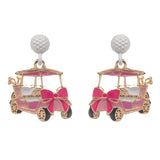 Enamel Bow Accent Golf Cart Drop Dangle Earrings