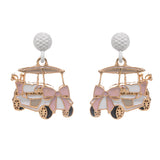 Enamel Bow Accent Golf Cart Drop Dangle Earrings