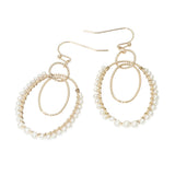 Pearl Beaded Rim Geometric Oval Link Drop Earrings