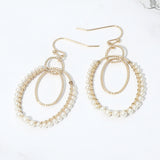 Pearl Beaded Rim Geometric Oval Link Drop Earrings