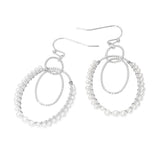Pearl Beaded Rim Geometric Oval Link Drop Earrings