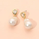18K Gold Dipped Pear Cut Stone Bezel Baroque Freshwater Pearl Drop Dangle Earrings