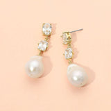 18K Gold Dipped Oval Rectangular Stone Cluster Baroque Freshwater Pearl Link Drop Earrings