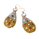 Stone Cluster Pearl Embellished Christmas Tinsel Teardrop Dangle Earrings