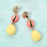 Enamel Sea Shell Puka Shell Link Drop Earrings