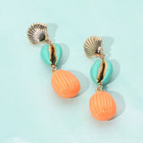 Enamel Sea Shell Puka Shell Link Drop Earrings