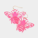 Brass Metal Cutout Honey Bee Dangle Earrings